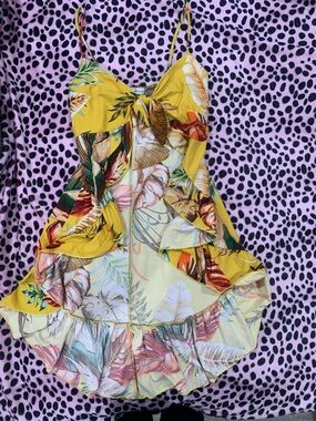 Yellow Summer Print Strap Open Blouse